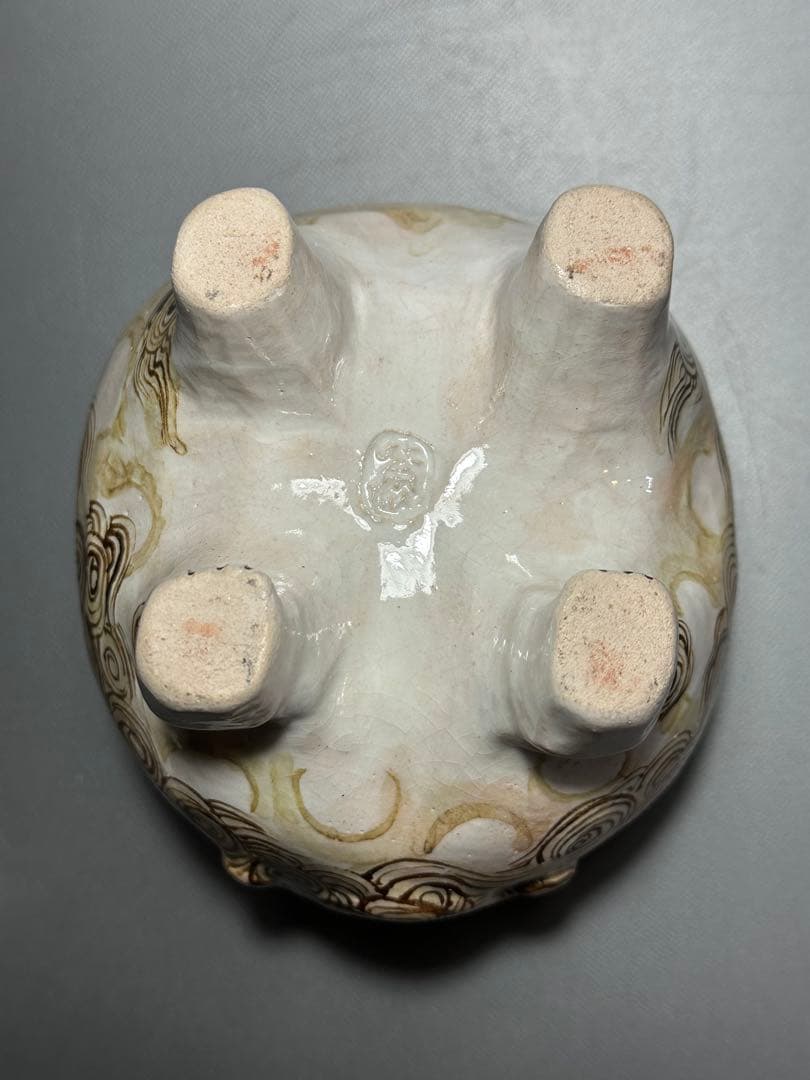 乾山　獅子　香炉　山崎窯　浅野紫仙　作　共箱　黄布　茶道具