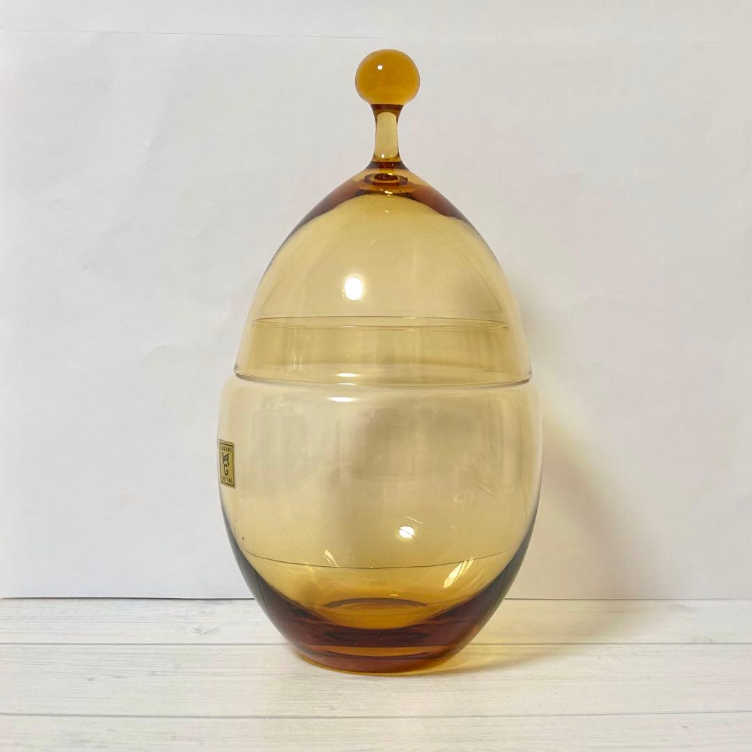 希少 KAGAMI CRYSTAL キャンディポット アンバー 琥珀 ガラス