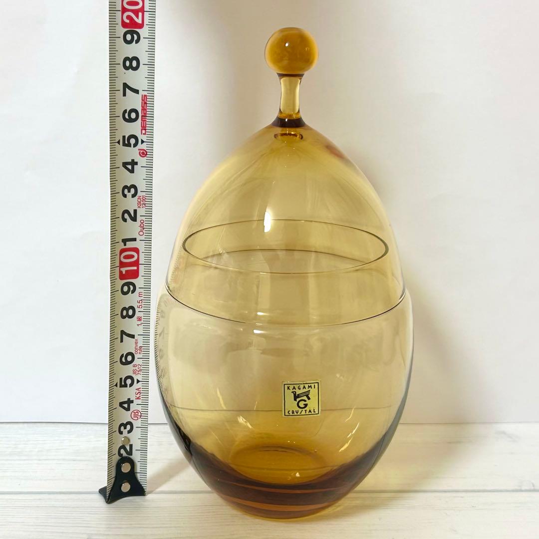 希少 KAGAMI CRYSTAL キャンディポット アンバー 琥珀 ガラス