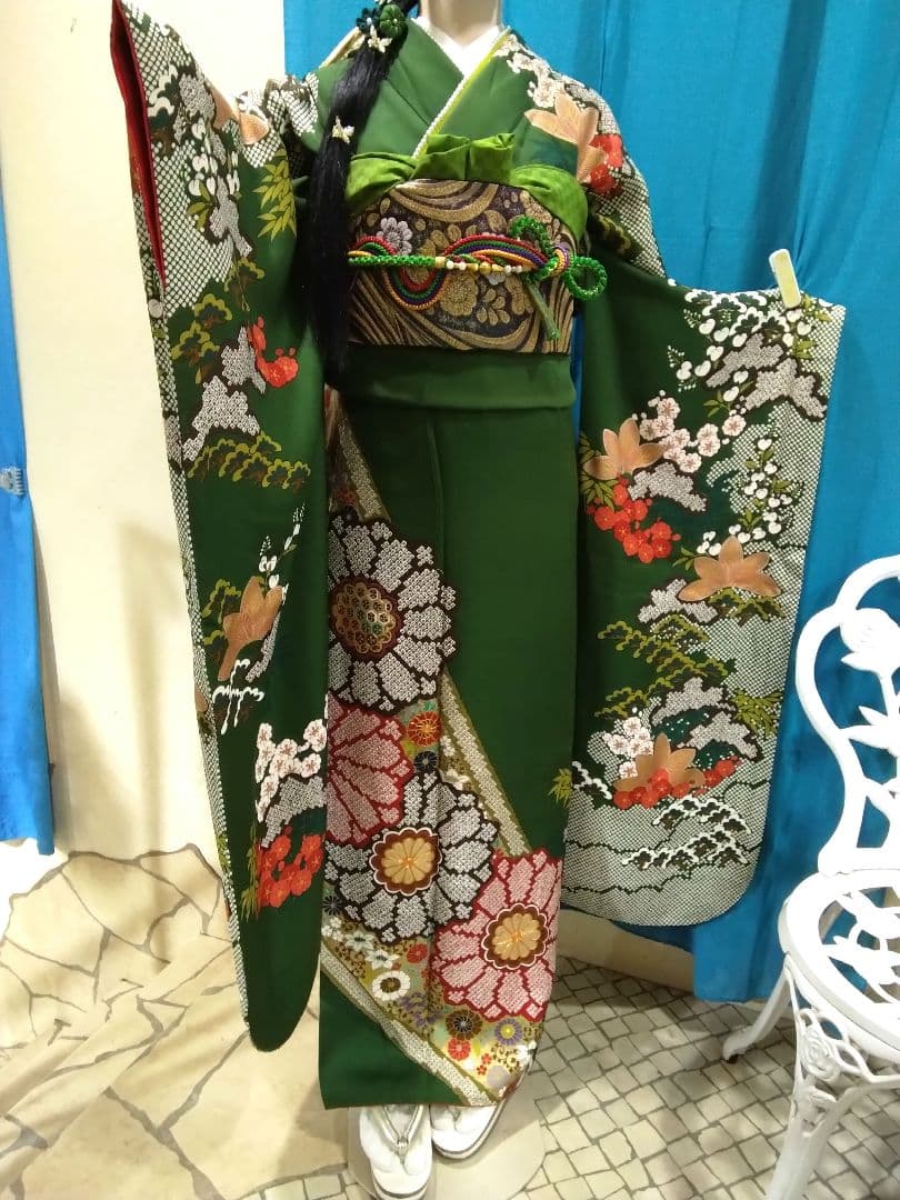 【お値下】振袖フルセット、正絹成人式、重ね衿、帯揚げ帯締め、西陣袋帯、襦袢、落款