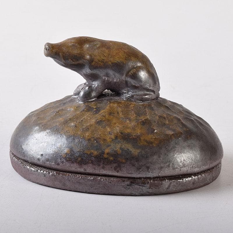 Lukes　茶道具　備前焼　人間国宝　金重陶陽作　猪摘香合　V　R8407