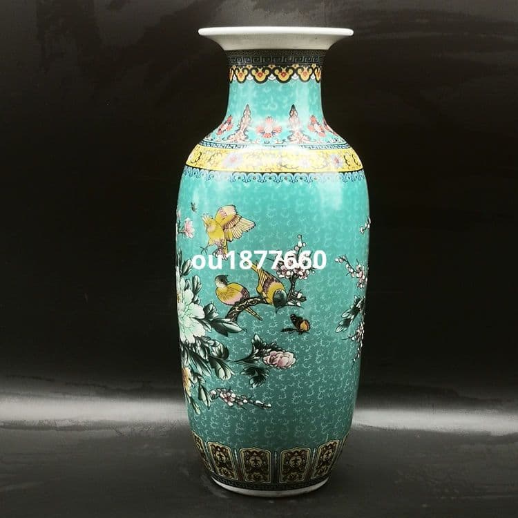 琺瑯彩藍地満工祥鳳来儀花瓶 景徳鎮 陶磁器 装飾品 現代工芸品 美術品 置物