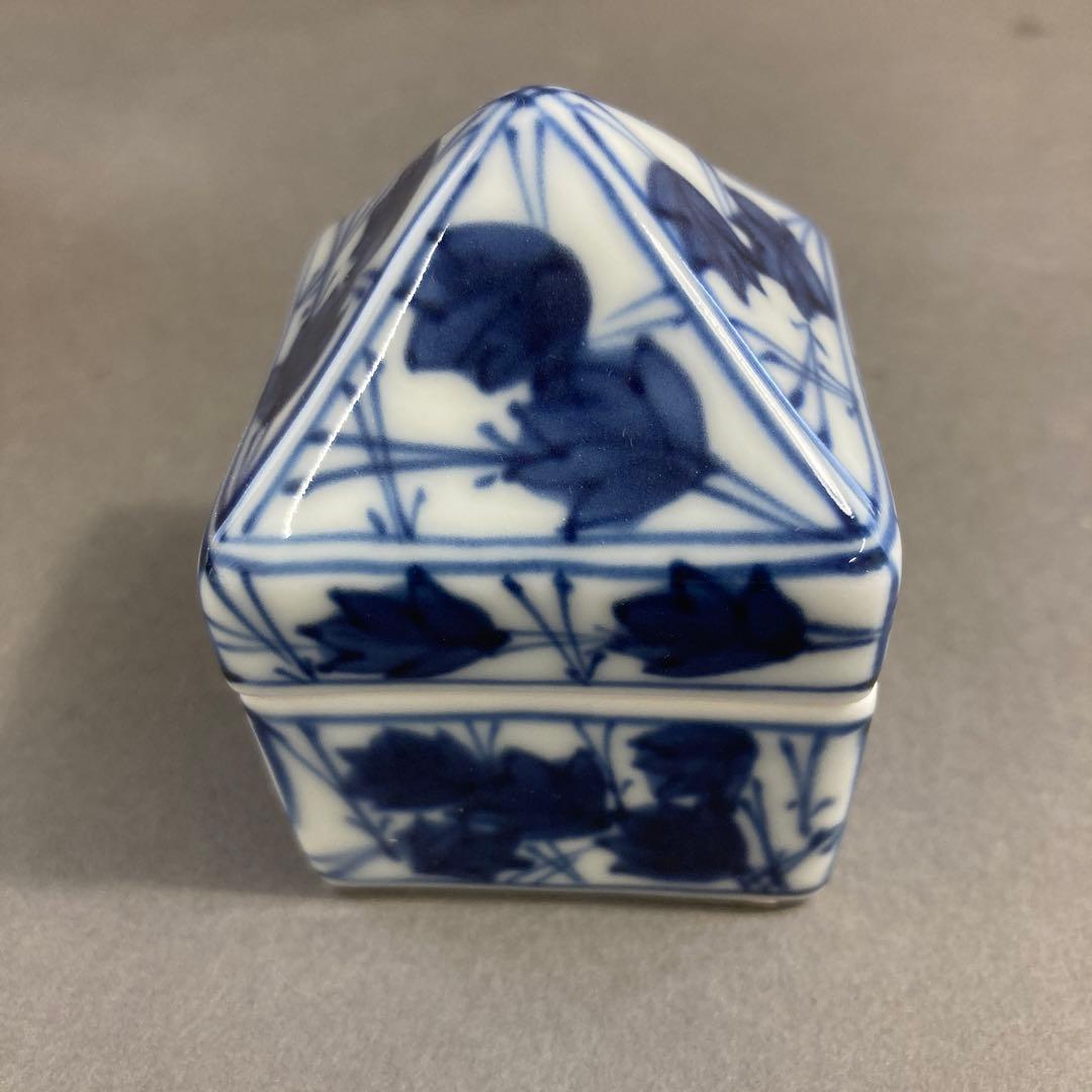 茶道具　香合　￼五山窯　染付　辻堂　香合　林淡幽　造　共箱　S116K