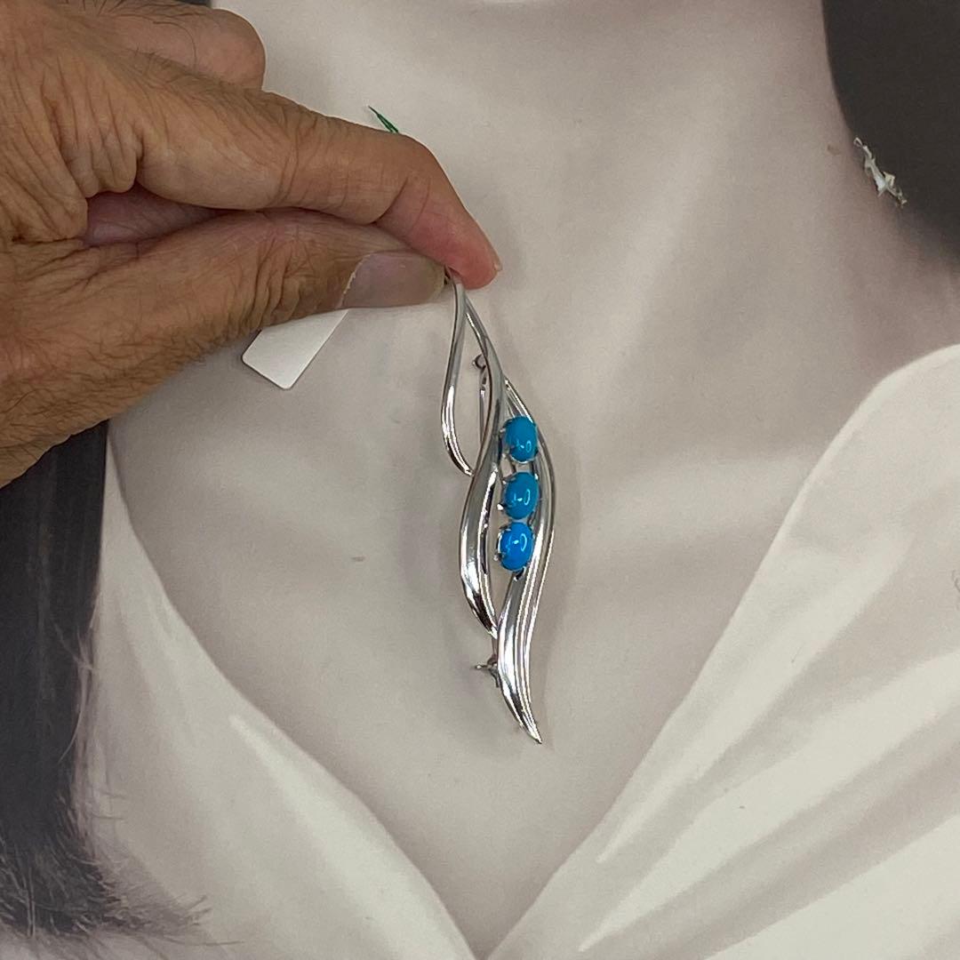 sv925 天然トルコ石（ターコイズ）ブローチ、ペンダント