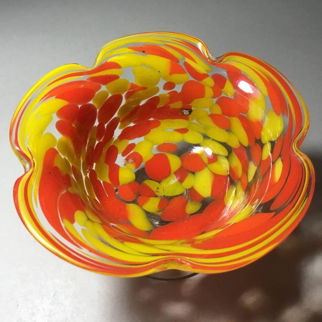 氷コップ◆２色 / オレンジ黄色◆輪花 戦前 大正ロマン かき氷 アンティーク