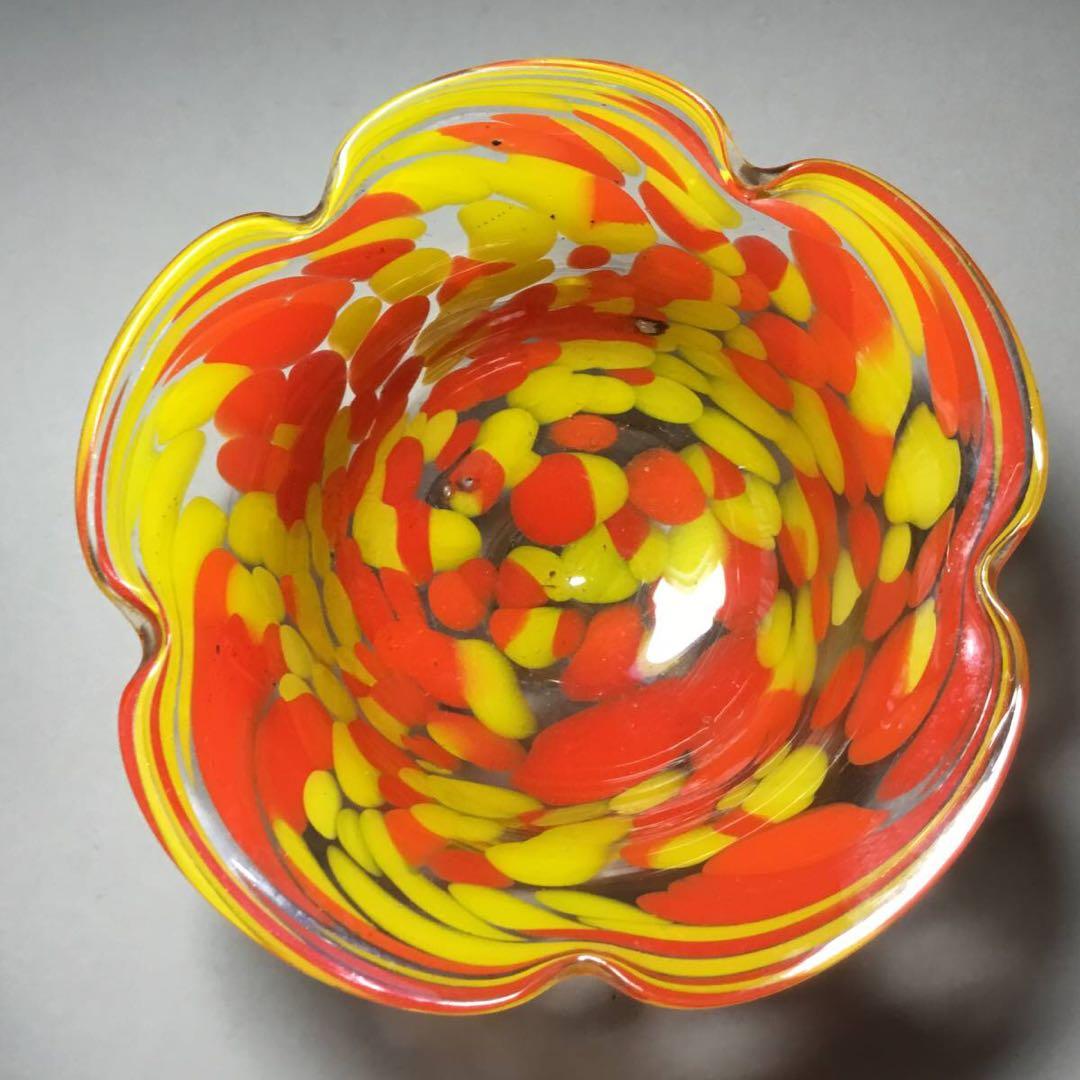 氷コップ◆２色 / オレンジ黄色◆輪花 戦前 大正ロマン かき氷 アンティーク