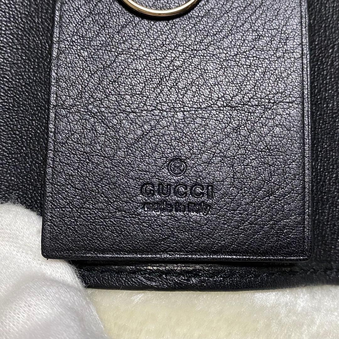 新品級✨グッチ6連キーケース GG総柄シマ黒レザーゴールド金具インターロッキング