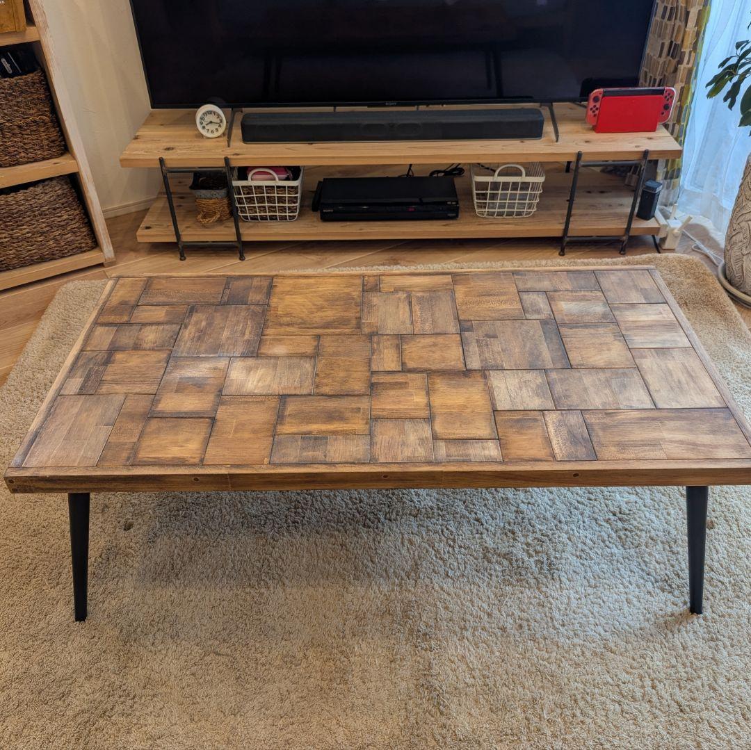 テテ　ローテーブル　サイドテーブル　✨木製テーブル　ハンドメイド　アイアン