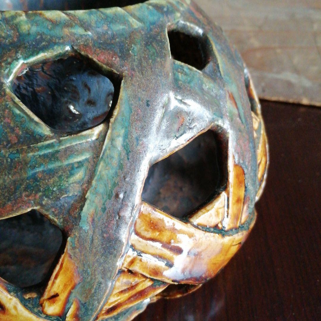 常滑焼　沢田宗山　透籠花瓶　23cm　明治～昭和初期