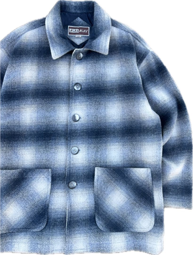 【至高の青】ビンテージ オンブレチェック ウールジャケット 裏キルト L