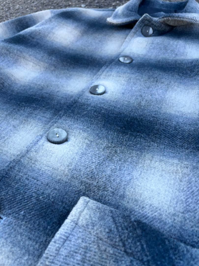 【至高の青】ビンテージ オンブレチェック ウールジャケット 裏キルト L