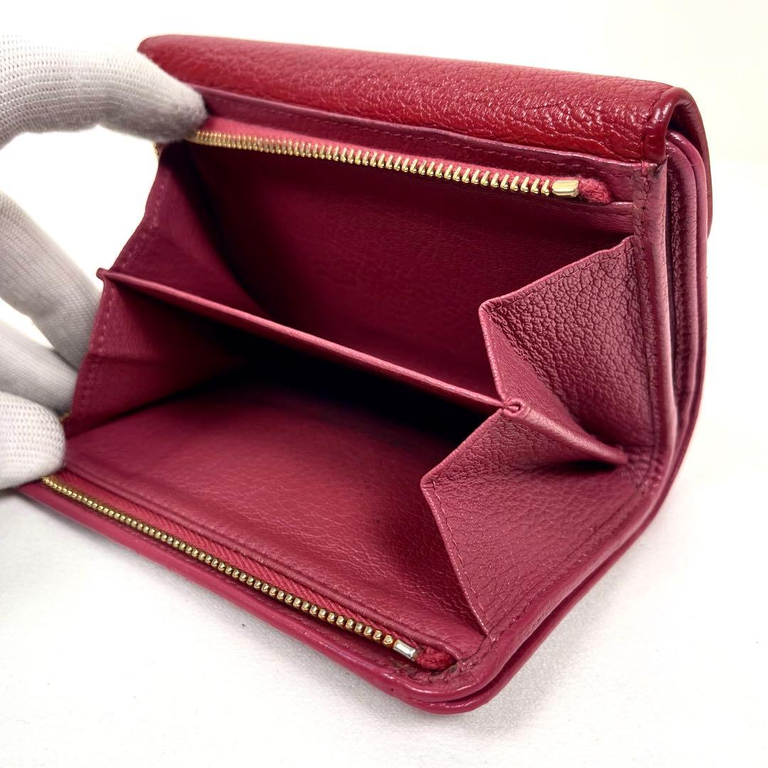 ミュウミュウ　折り財布　ロゴプレート　リボン　バイカラー　レザー　コンパクト　美