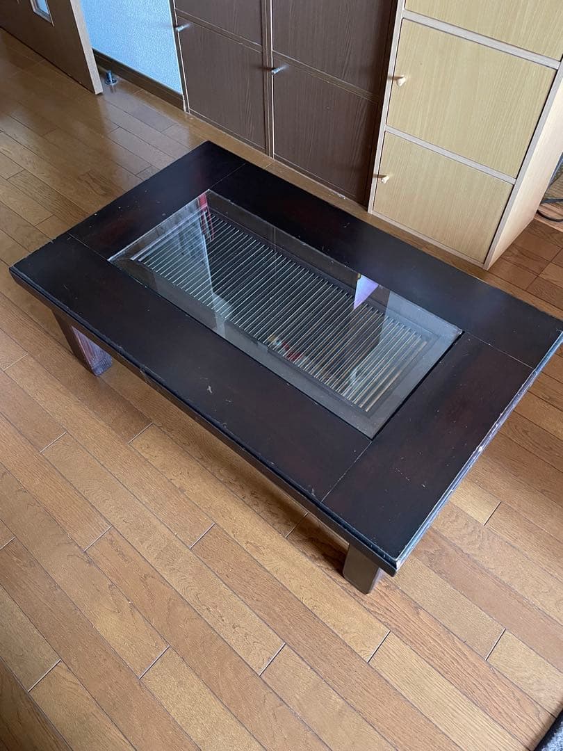 木製ダークブラウン座卓 ガラス天板付き