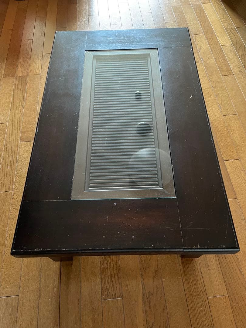 木製ダークブラウン座卓 ガラス天板付き