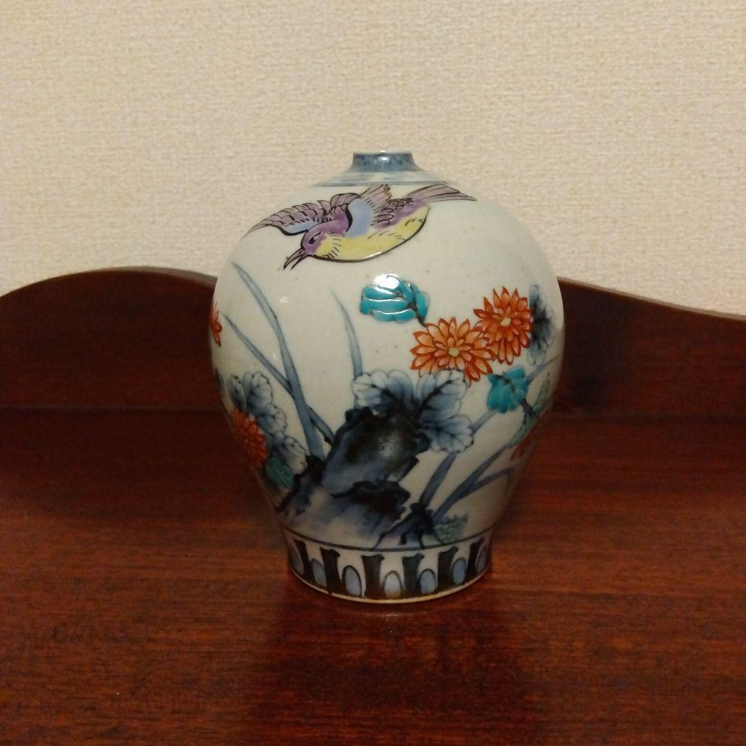 染錦花鳥文つぼ　　六代佐藤走波作