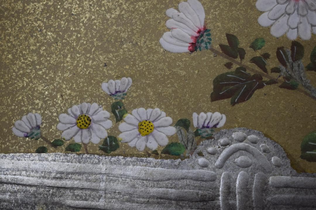 【模写】伊藤若冲/菊図/屏風ハガシ/二曲用マクリ/掛軸☆宝船☆Z-367