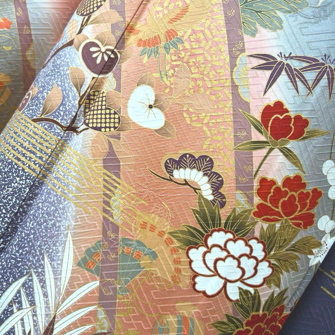 346 振袖フルセット 正絹 サーモンピンク くすみ グレー 金彩 暈し染め 桃