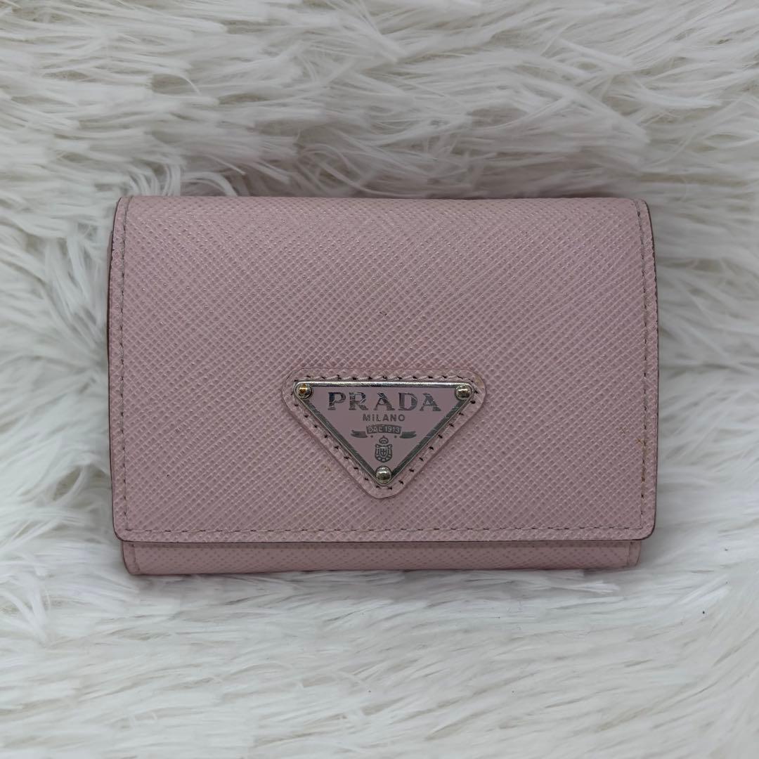 専用✨RFID搭載/美品✨プラダ 三つ折り財布 レザー 三角ロゴ レザー　ピンク
