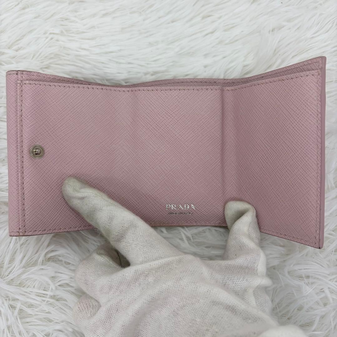 専用✨RFID搭載/美品✨プラダ 三つ折り財布 レザー 三角ロゴ レザー　ピンク