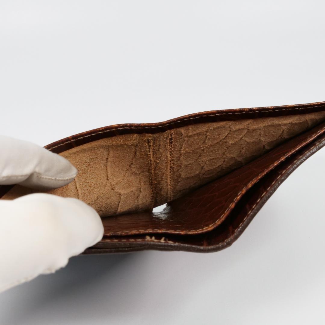 極美品✨イルビゾンテ 二つ折り 財布 クロコ型押し ロゴ刻印 ダークブラウン