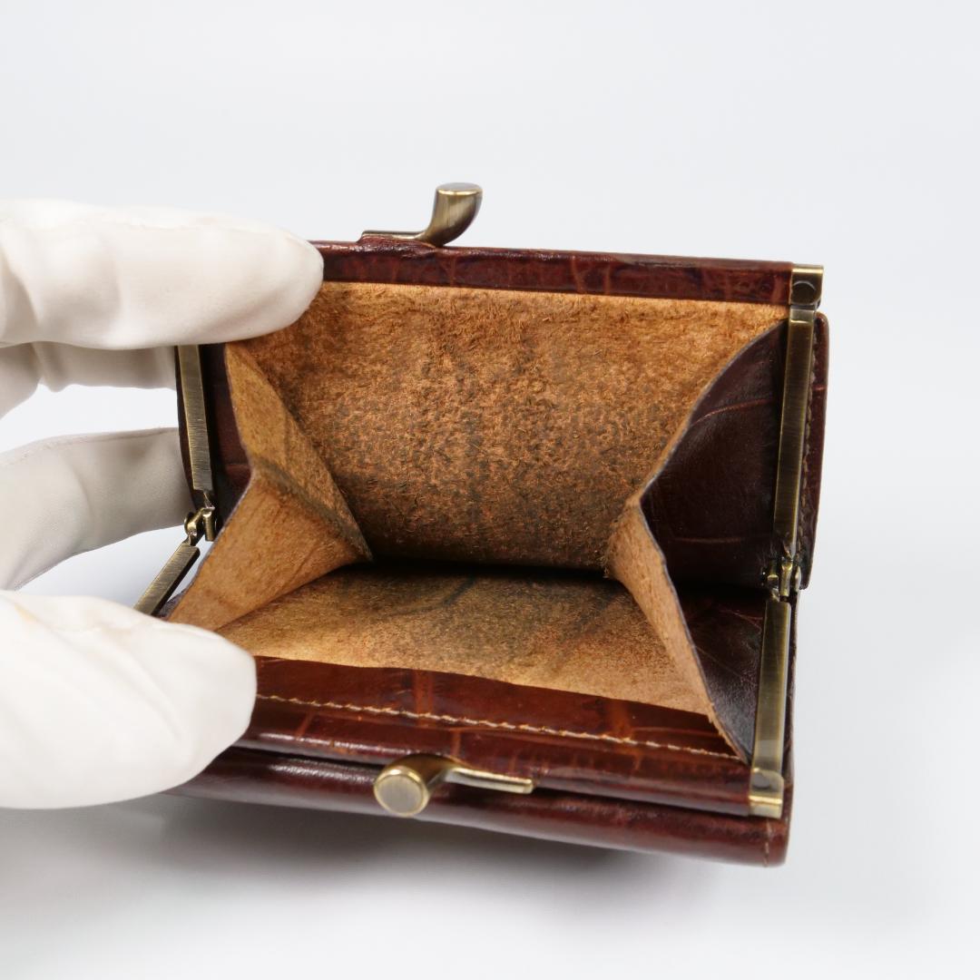 極美品✨イルビゾンテ 二つ折り 財布 クロコ型押し ロゴ刻印 ダークブラウン