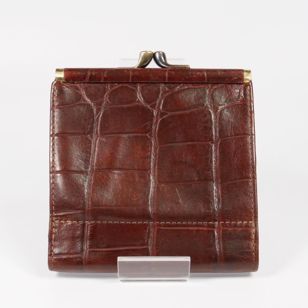 極美品✨イルビゾンテ 二つ折り 財布 クロコ型押し ロゴ刻印 ダークブラウン