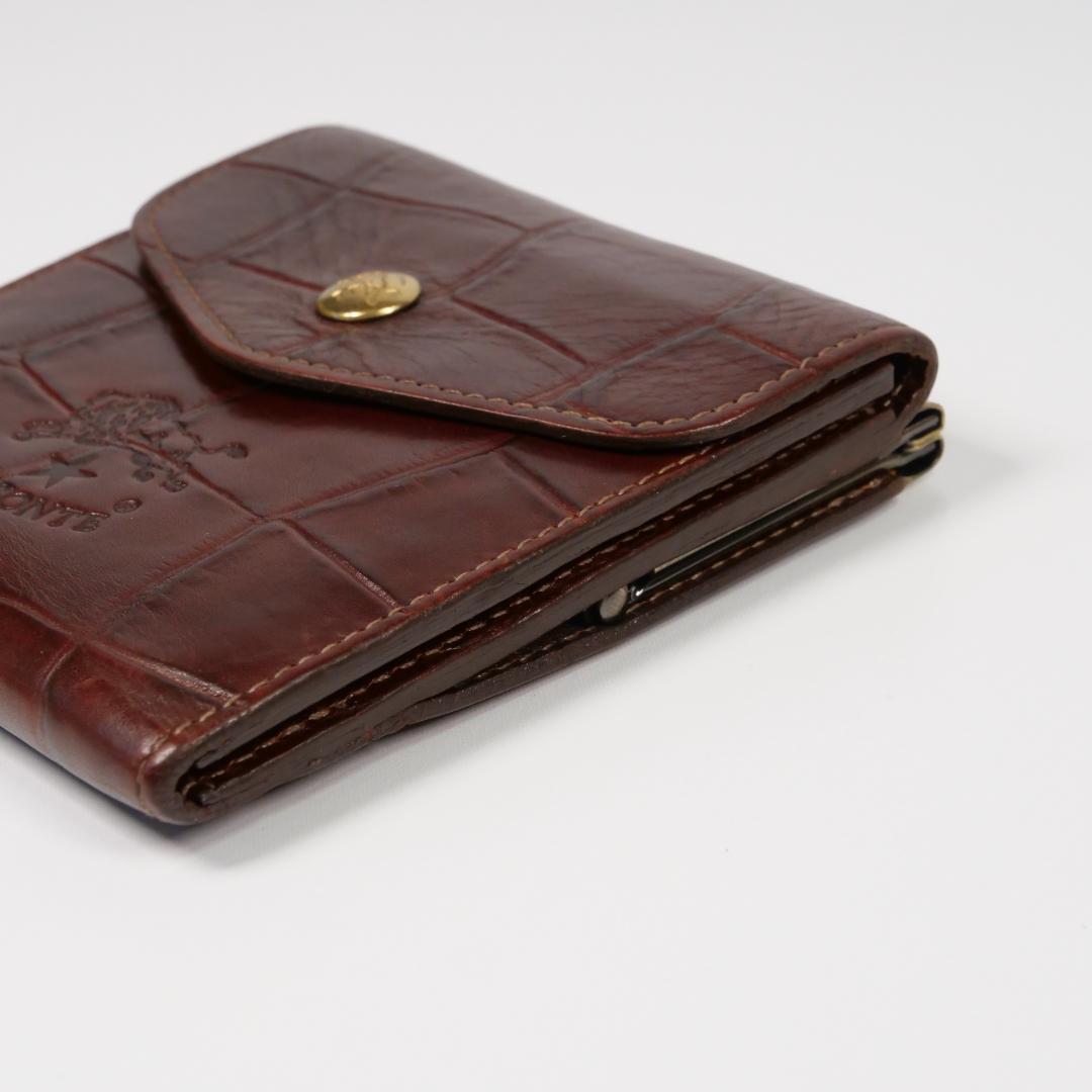 極美品✨イルビゾンテ 二つ折り 財布 クロコ型押し ロゴ刻印 ダークブラウン