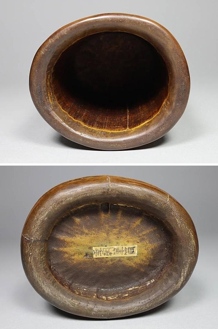 【竹】　★ 竹木 唐竹彫玉兎搗葯紋筆筒 ★　李朝期　月兎桂樹 彫刻文様　韓国珍玩