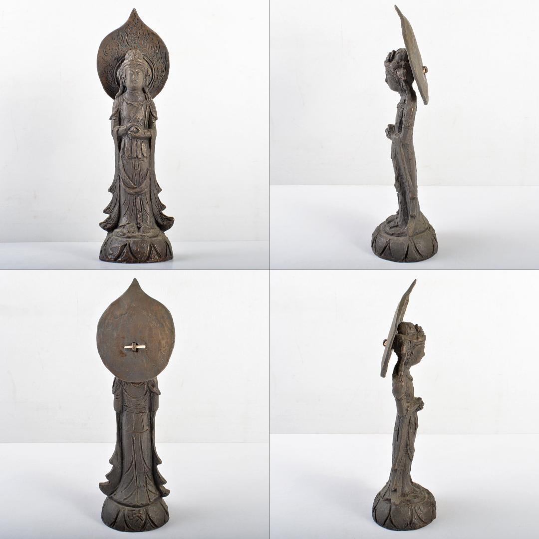 仏教美術　澤田政廣　古銅　観音菩薩像　仏像　置物　高さ約28cm　M　R5543