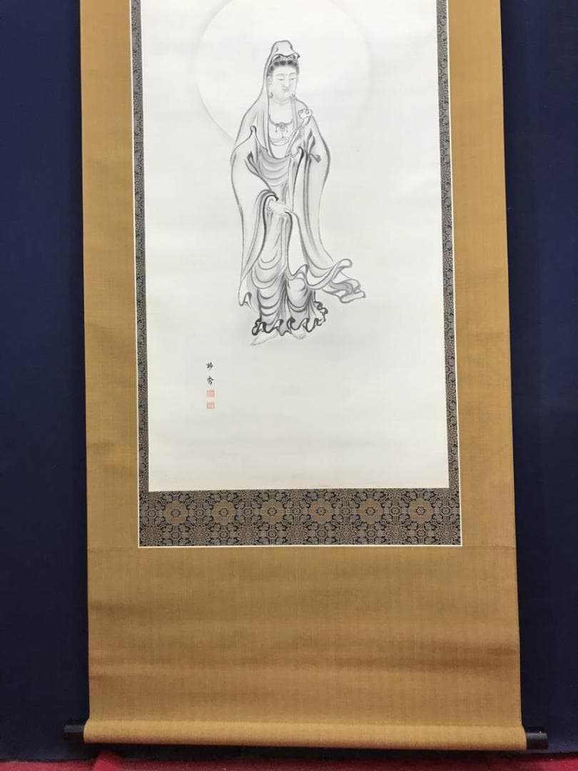 【真作】柳原妙秀/観音図/観音像図/仏事掛/掛軸/名家伝来/AC-220