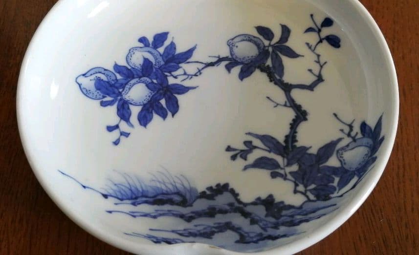 中里陽山作　桃形桃文皿　5客