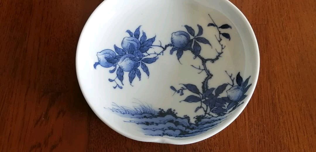 中里陽山作　桃形桃文皿　5客
