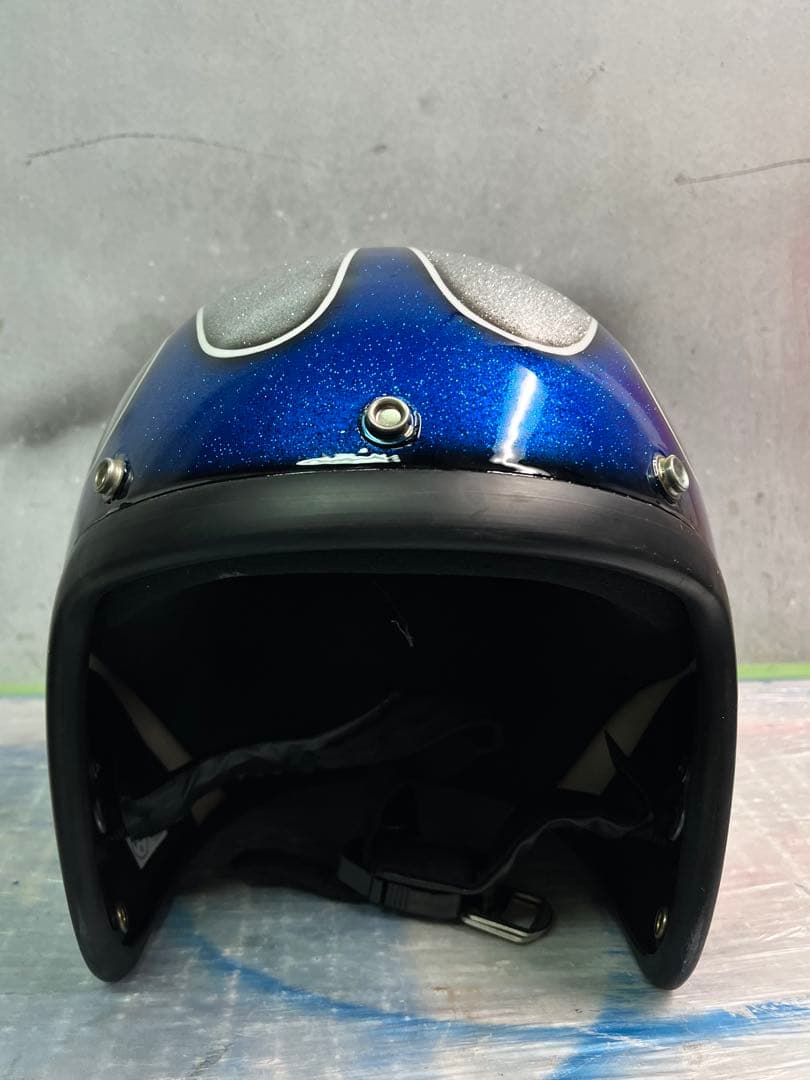 ジェットヘルメットスキャロップ柄ラメラメカスタムペイント　アメリカンハーレー