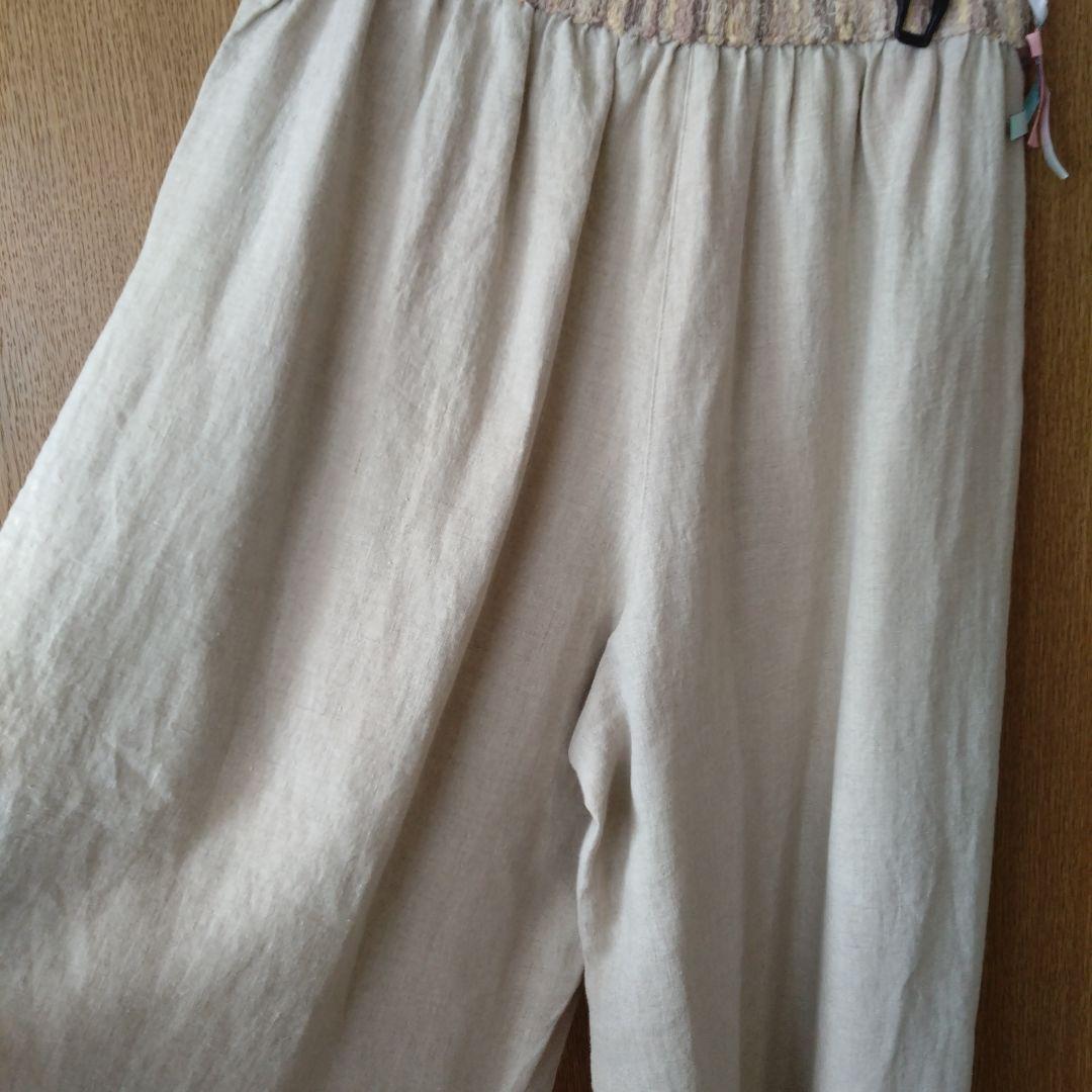 【美品】エムアンドキョウコ　麻100％　ガウチョパンツ ベージュ　2