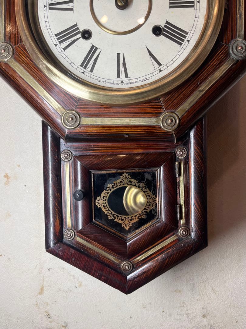 国産八角　鋲付　柱時計　古時計　振り子　アンティーク時計　レトロ　精工舎　雑貨
