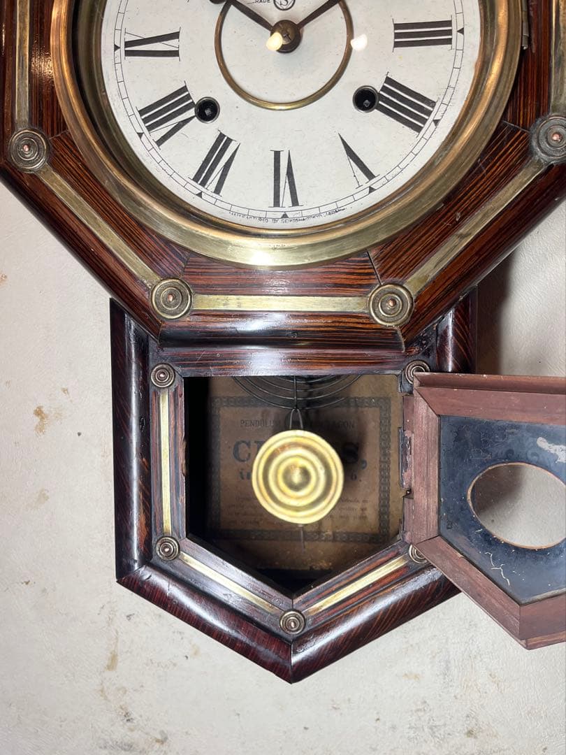 国産八角　鋲付　柱時計　古時計　振り子　アンティーク時計　レトロ　精工舎　雑貨