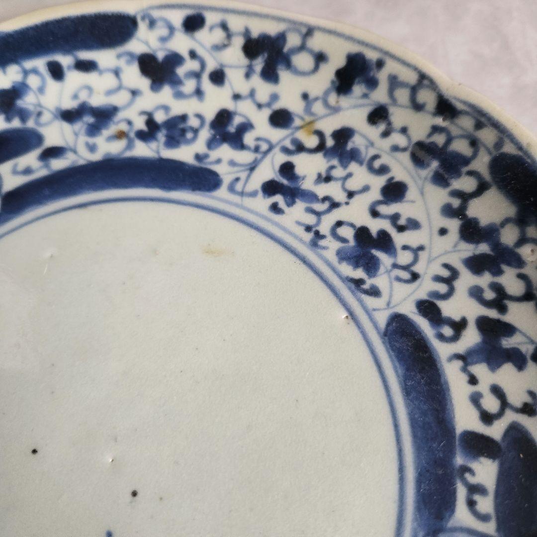 古伊万里　染付　七寸皿　江戸時代　花唐草　　金直し　金継ぎ　骨董　アンティーク