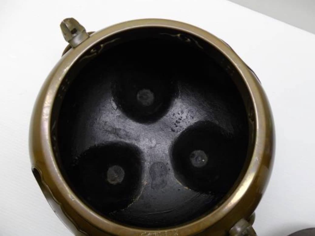 唐銅 鬼面風炉 釡師 佐藤清光 風炉師 釡谷寛斎 共箱 電熱器