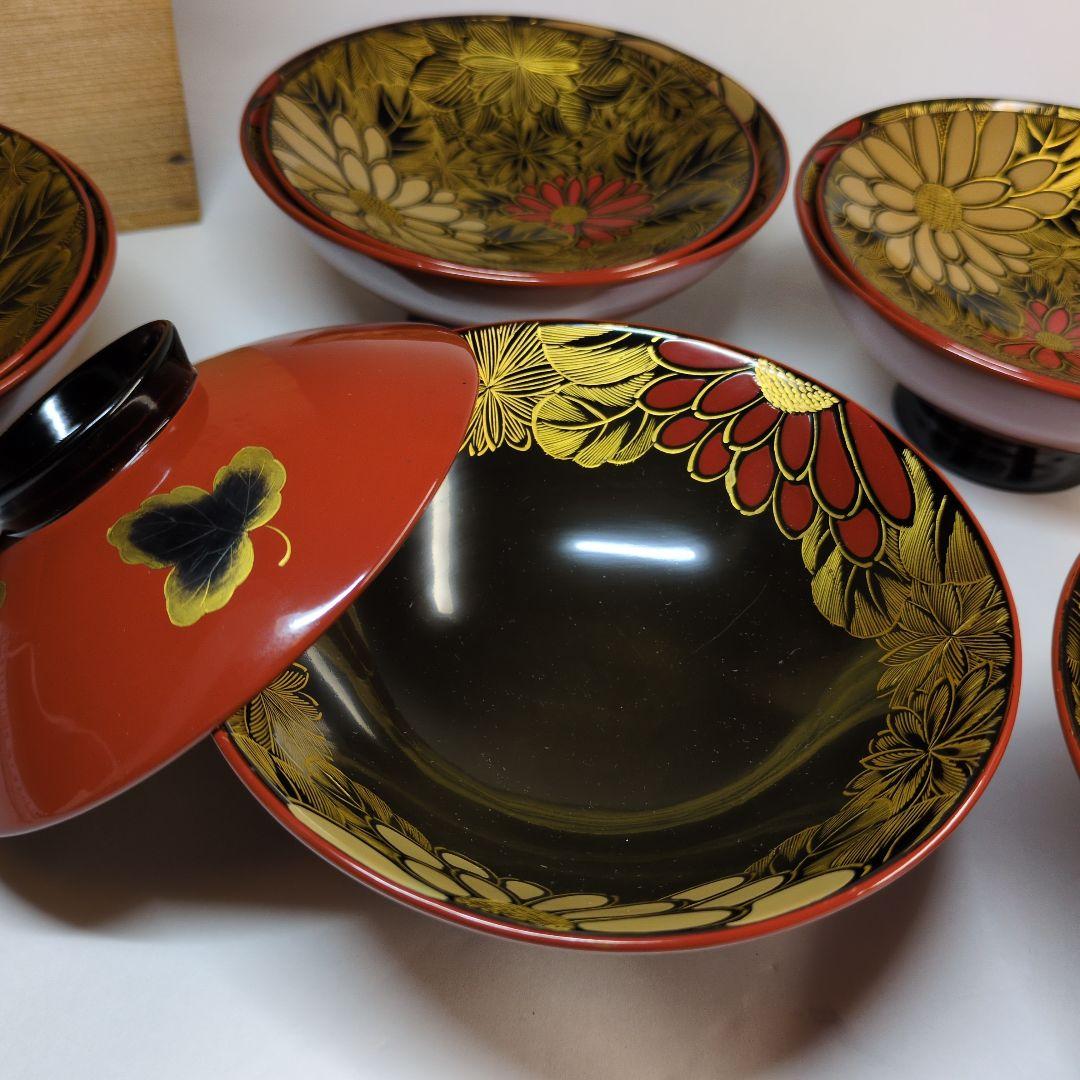 特選　沈金　輪島塗　蒔絵付吸物椀　五客　年代物　骨董
