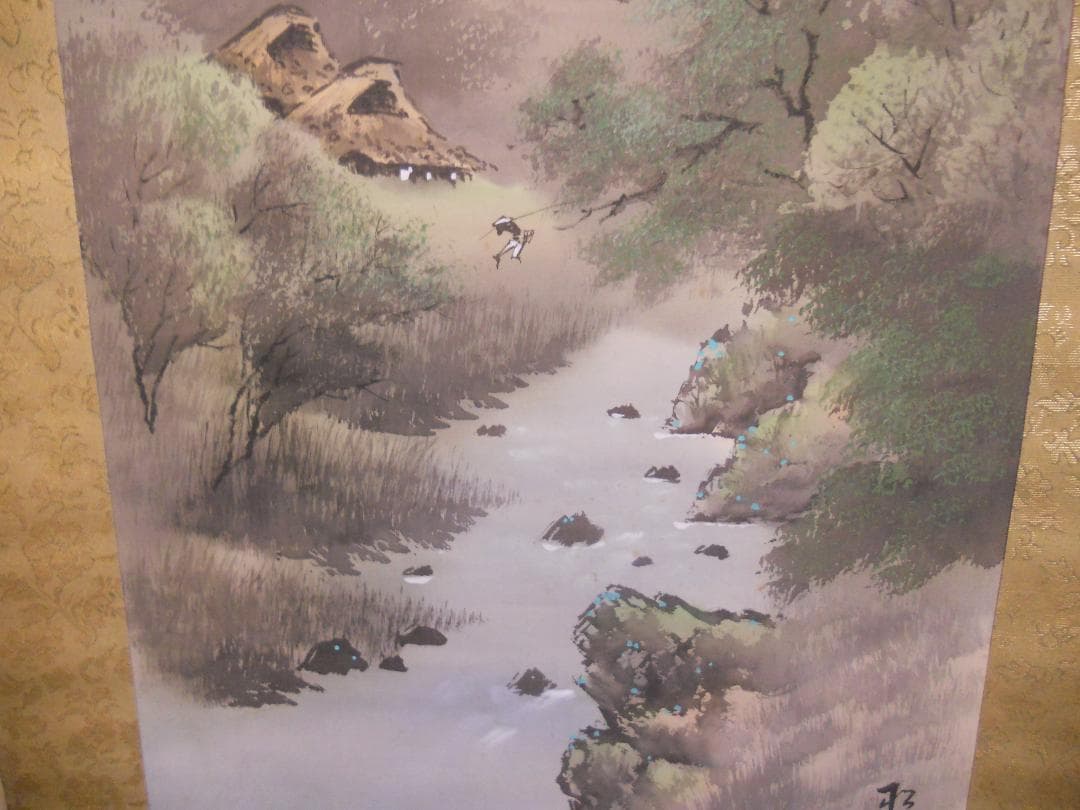 掛け軸 松観 彩色山水 絹本 希少 軸装 茶道具 掛軸 美品 です。