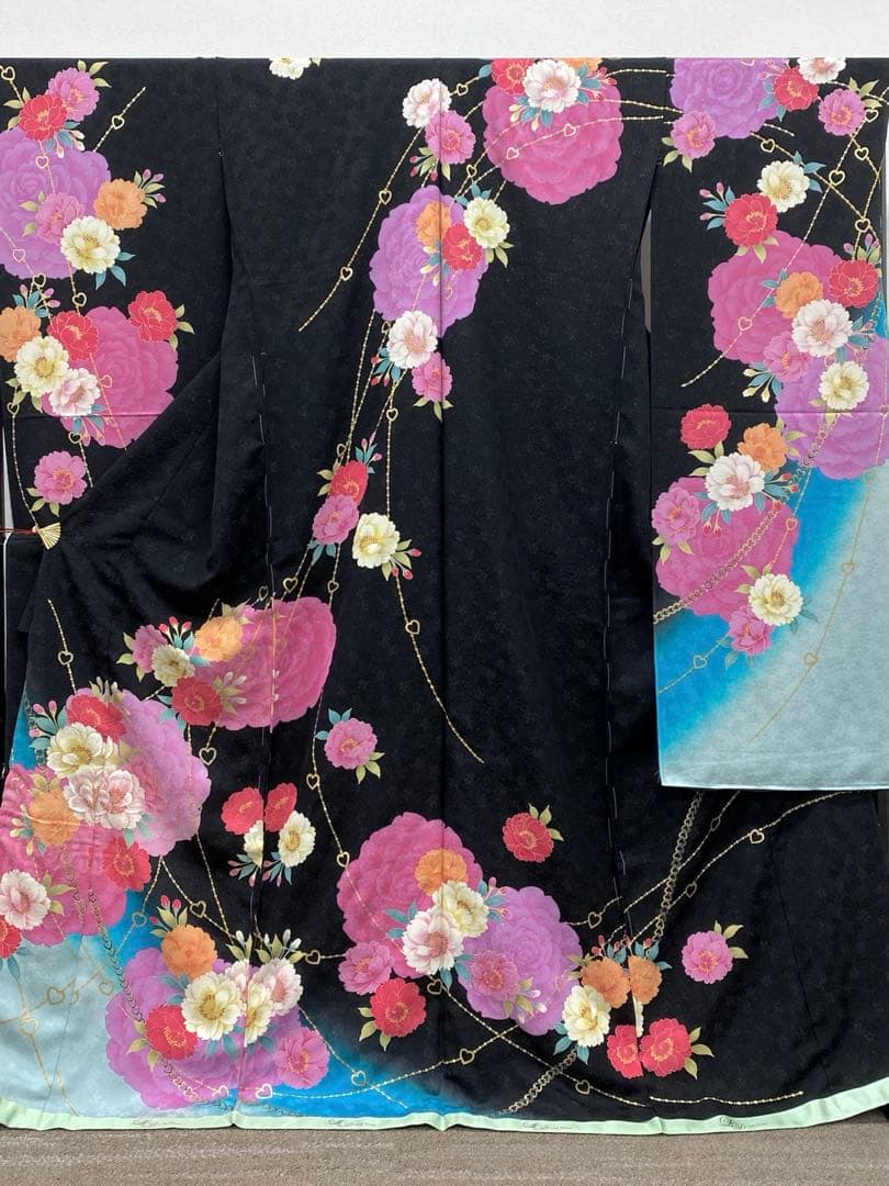 振袖 LeahDizon 仮絵羽 銀通し 刺繍 ストーン 正絹 未仕立て 八掛付