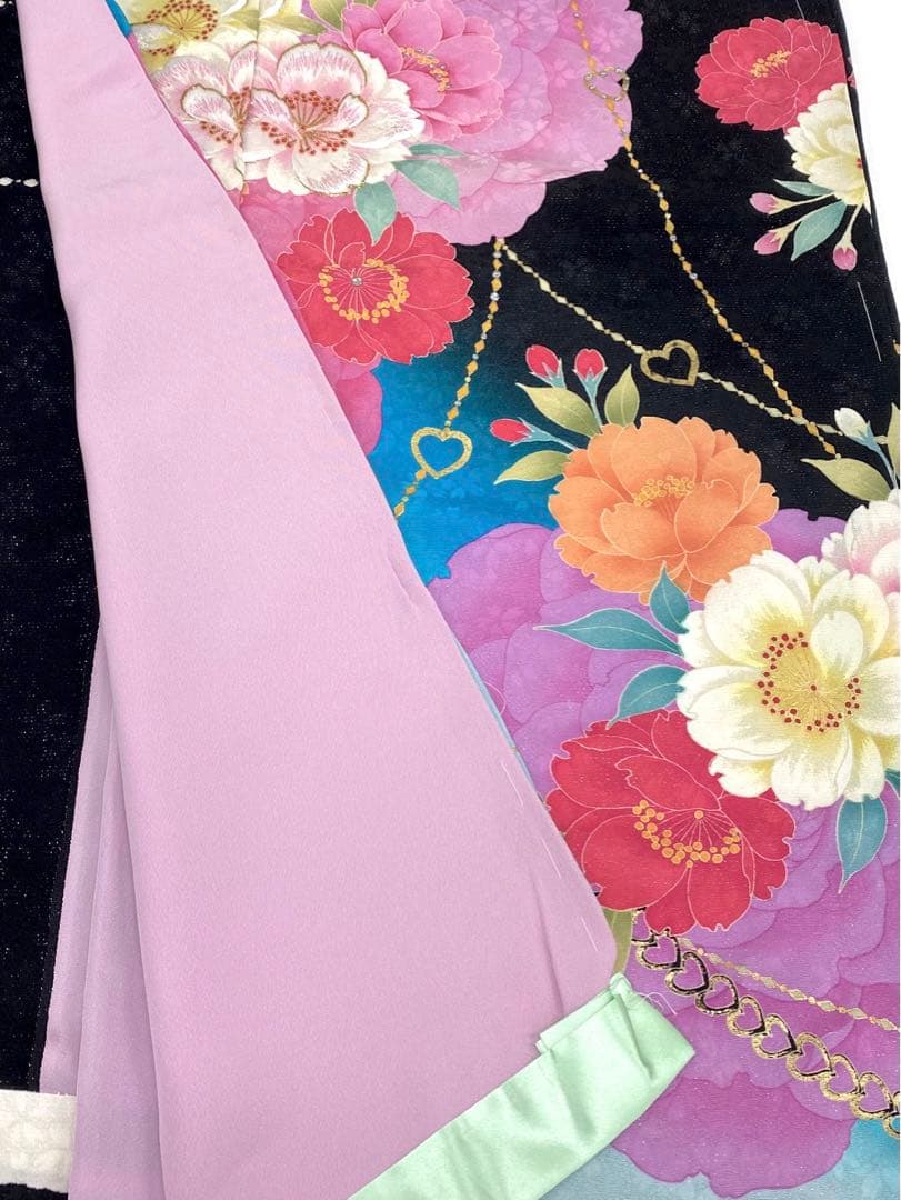 振袖 LeahDizon 仮絵羽 銀通し 刺繍 ストーン 正絹 未仕立て 八掛付