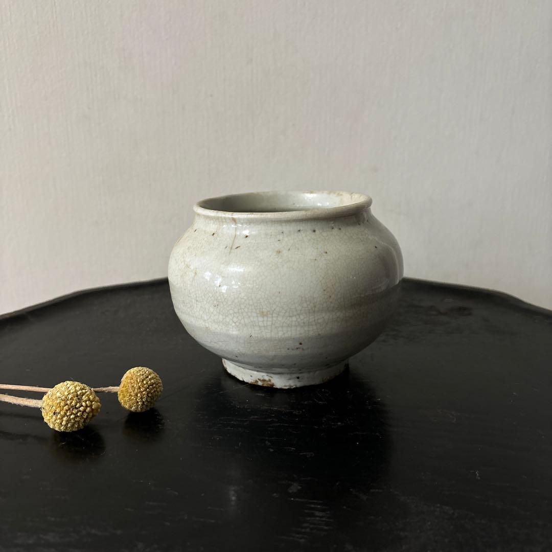 李朝壷　白磁　丸壷　塩笥壺　韓国オンギ.骨董品.スッカラ.アンティーク.立原正秋