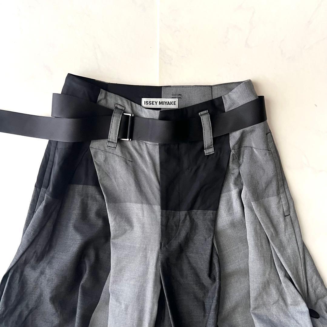 美品 イッセイミヤケ サルエルパンツ 変形 クレイジーパターン ベルト 2 M