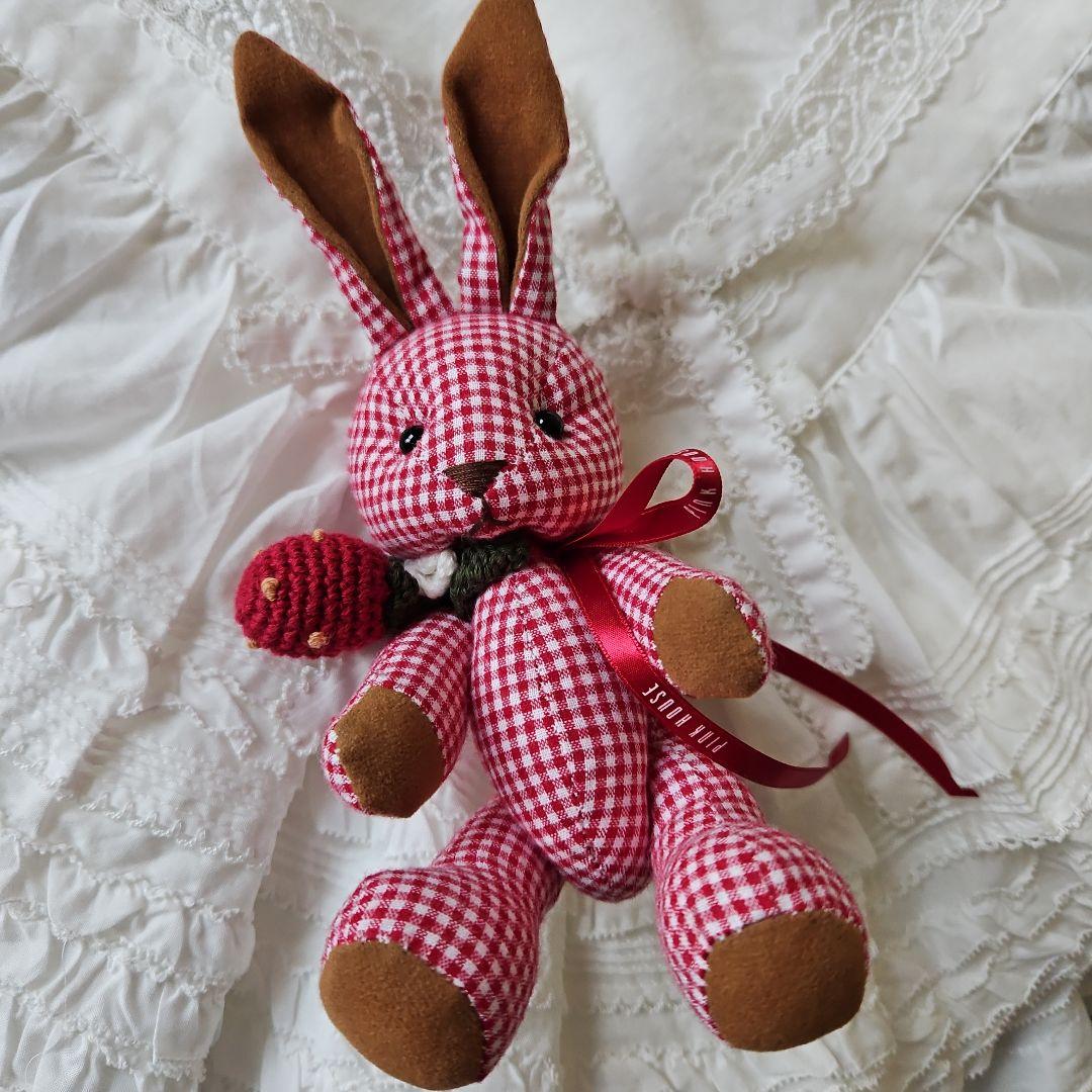 ★ピンクハウス★【新品未使用】❤️ギンガムうさぎぬいぐるみブローチ✨赤