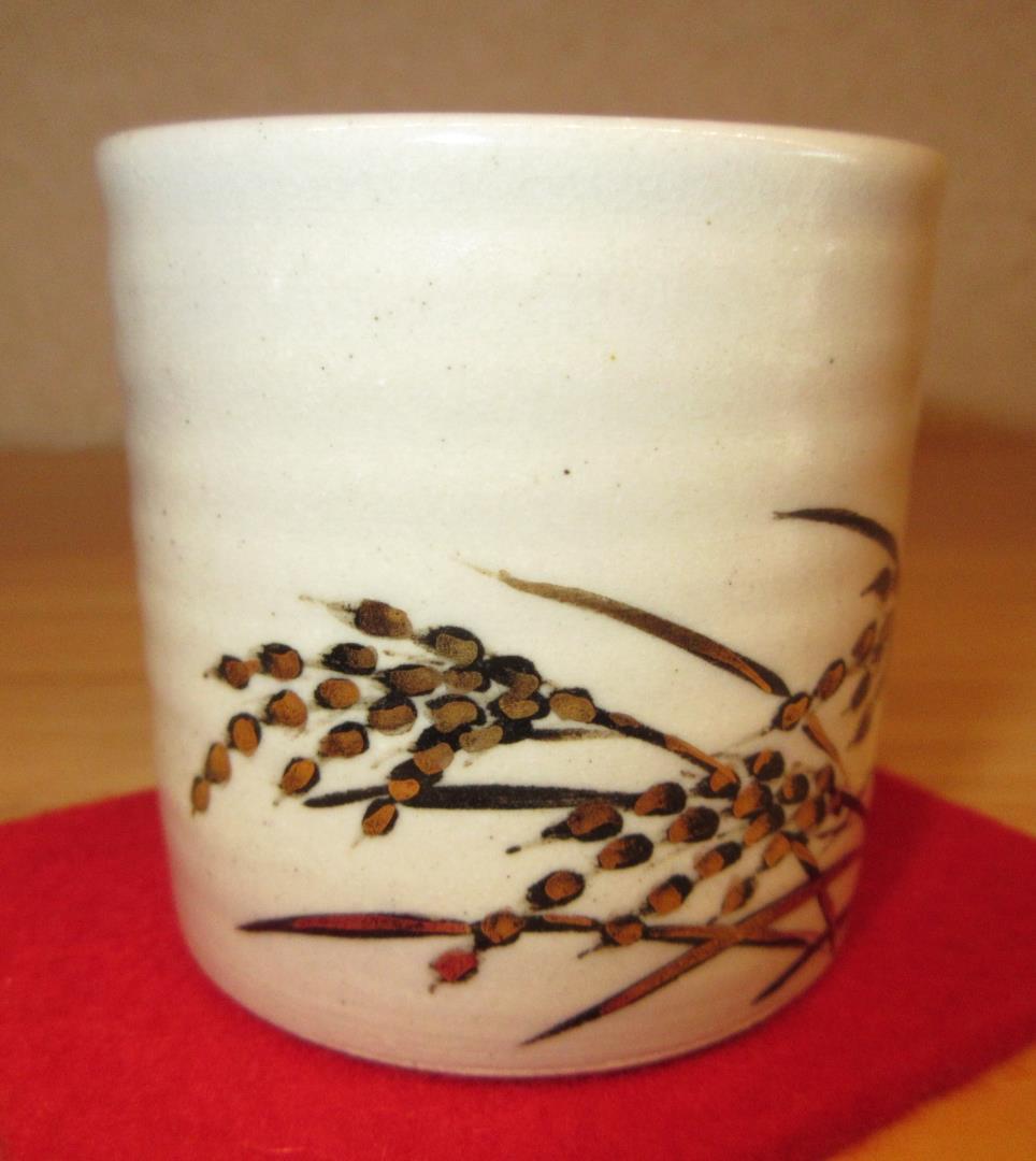 送料込【逢絢亭・新品】茶道具 蓋置 膳所焼 金彩 稲穂の図 陽炎園 共箱入り