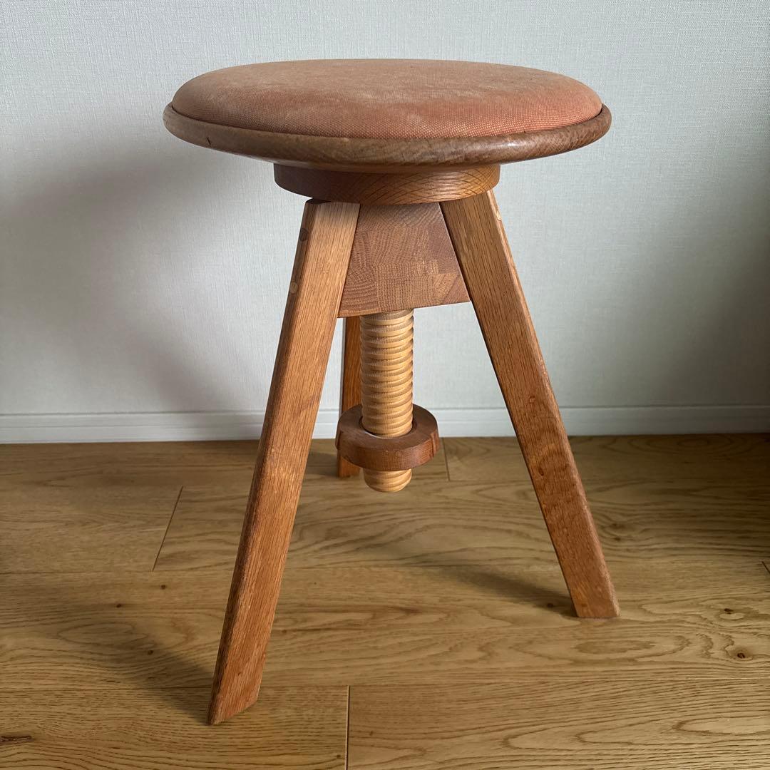 木製円形スツール 高さ調整可能
