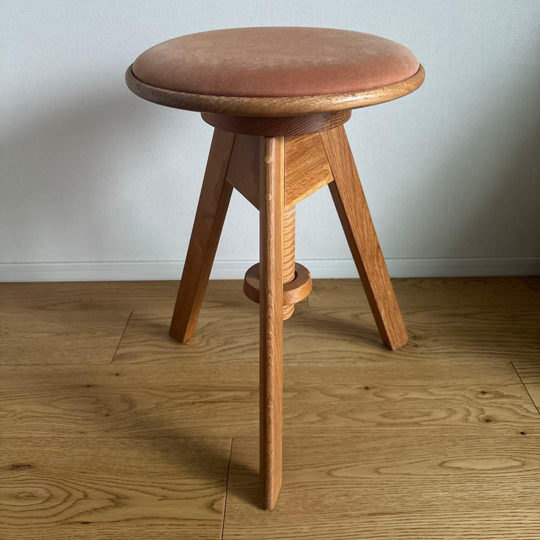 木製円形スツール 高さ調整可能