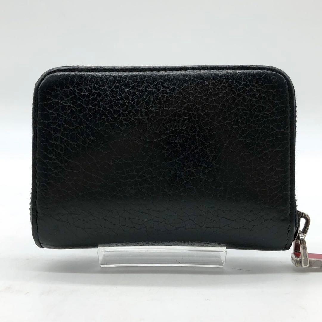 ルブタン ケース ミニウォレット ラウンドジップ スタッズ レザー 黒