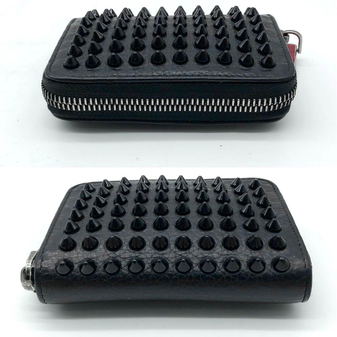 ルブタン ケース ミニウォレット ラウンドジップ スタッズ レザー 黒